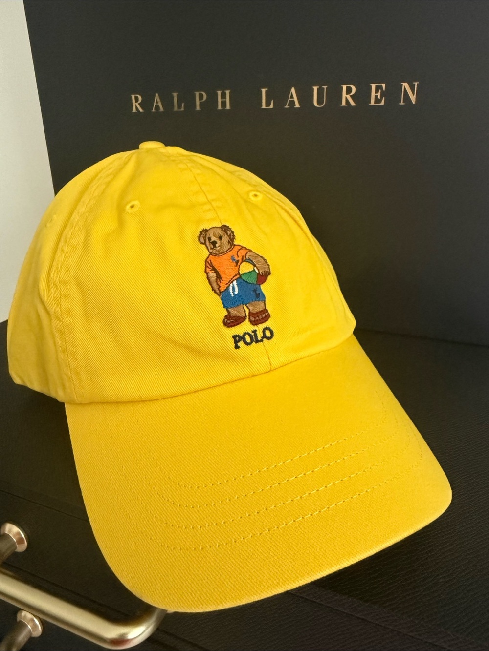 Polo Ralph Lauren Polo Bear Yellow Cotton Leather Strap Cap Hat Classic OS NWT